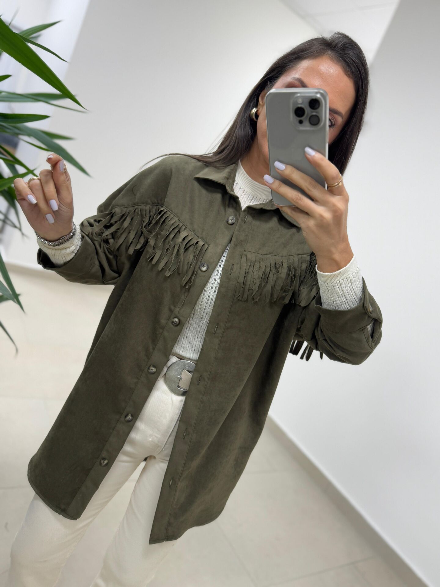 Ms 2783 Haki Püskül Detaylı Tunik Boy Gömlek