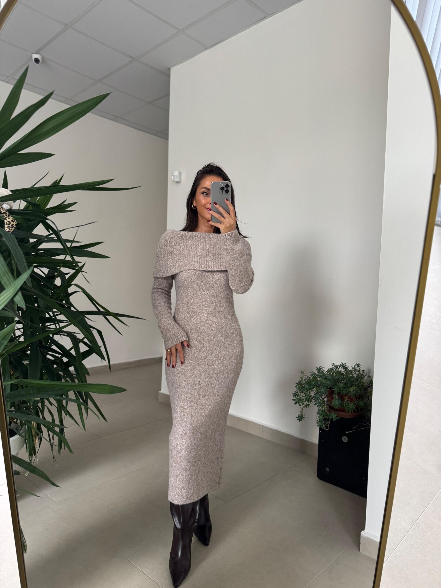 Dv 90259 Vizon Madonna Yaka Uzun Triko Elbise