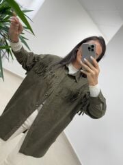 Ms 2783 Haki Püskül Detaylı Tunik Boy Gömlek