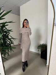 Dv 90259 Vizon Madonna Yaka Uzun Triko Elbise