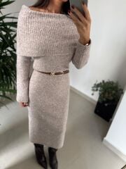 Dv 90259 Vizon Madonna Yaka Uzun Triko Elbise