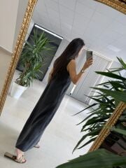 Fp 3304 Premium Kolsuz Siyah Liyosel Elbise