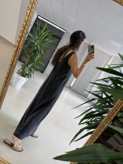 Fp 3304 Premium Kolsuz Siyah Liyosel Elbise