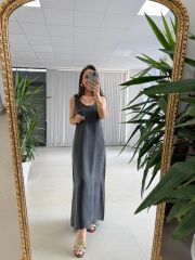 Fp 3304 Premium Kolsuz Siyah Liyosel Elbise