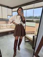 Mk 178 Tensel A.Kahve Kemerli Gömlek Elbise