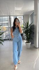 Np 357 Mavi Denim Düğmeli Tulum