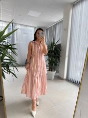 Bb 28954 Floş Keten Kahve Çizgili Gömlek Elbise