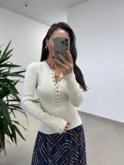 Mz 22823 Ekru Gold Düğmeli Triko