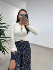Mz 22823 Ekru Gold Düğmeli Triko