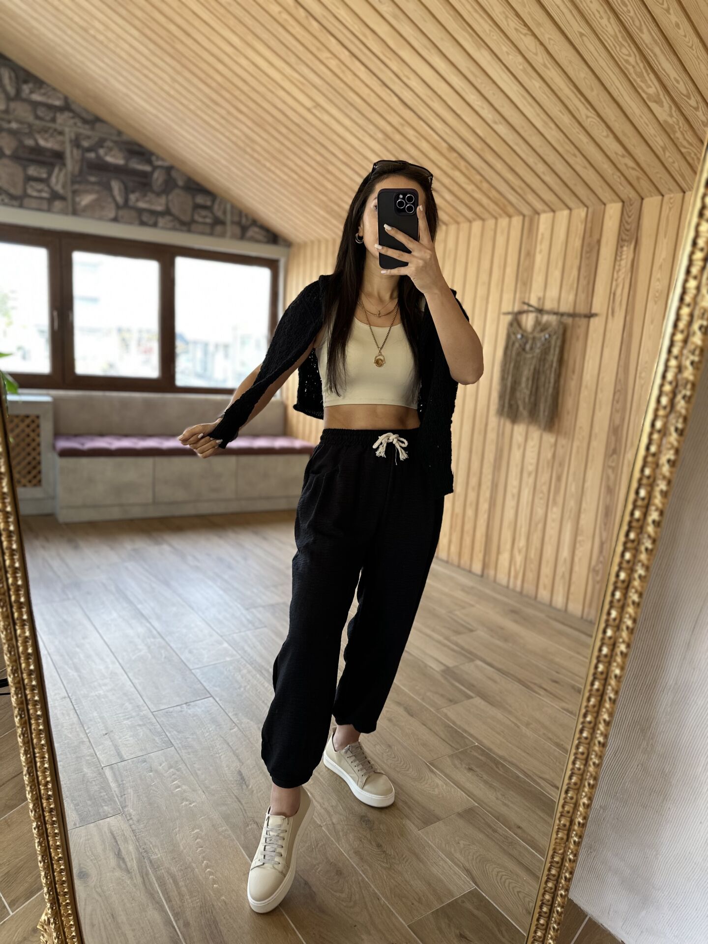 Black flush linen shalwar pant