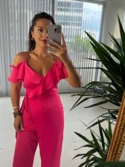 Orj.Marka Fuşya Askılı Saten Tulum