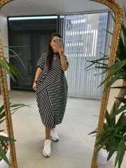 Dr 2597 New Kısa Kol Siyah Çizgili Elbise