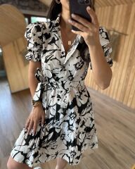 Black shirt collar poplin dress