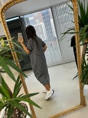 Dr 2597 New Kısa Kol Siyah Çizgili Elbise