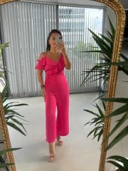 Orj.Marka Fuşya Askılı Saten Tulum