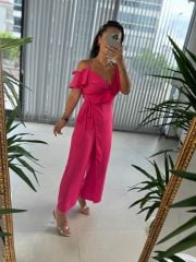 Orj.Marka Fuşya Askılı Saten Tulum