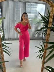 Orj.Marka Fuşya Askılı Saten Tulum