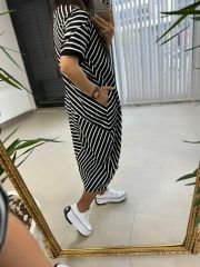 Dr 2597 New Kısa Kol Siyah Çizgili Elbise