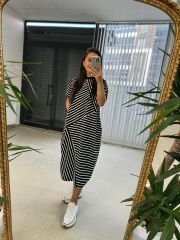 Dr 2597 New Kısa Kol Siyah Çizgili Elbise