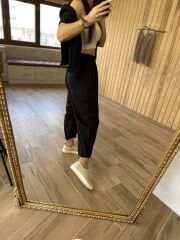 Black flush linen shalwar pant
