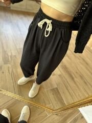 Black flush linen shalwar pant