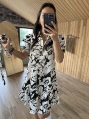 My 3207 Siyah Gömlek Yaka Poplin Elbise