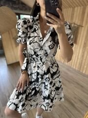 My 3207 Siyah Gömlek Yaka Poplin Elbise