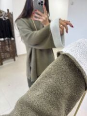 Po 2731 Manşet Detaylı Yandan Yırtmaçlı Oversize Haki Triko