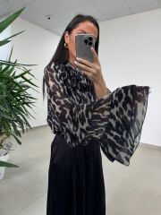 Fp 5024 Fular Detaylı Volanlı Şifon Bluz