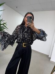 Fp 5024 Fular Detaylı Volanlı Şifon Bluz