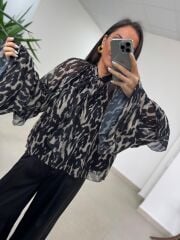 Fp 5024 Fular Detaylı Volanlı Şifon Bluz