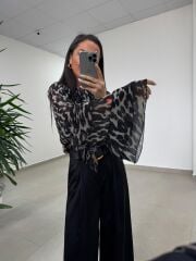 Fp 5024 Fular Detaylı Volanlı Şifon Bluz