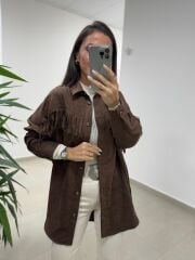 Ms 2783 Acı Kahve Püskül Detaylı Tunik Boy Gömlek
