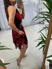 My 3234 Kırmızı Düğme Detaylı Şifon Elbise