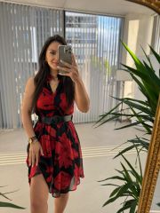 My 3234 Kırmızı Düğme Detaylı Şifon Elbise