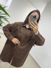Ms 2783 Acı Kahve Püskül Detaylı Tunik Boy Gömlek