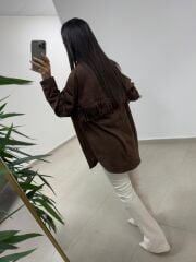 Ms 2783 Acı Kahve Püskül Detaylı Tunik Boy Gömlek