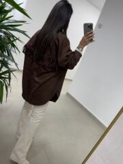 Ms 2783 Acı Kahve Püskül Detaylı Tunik Boy Gömlek