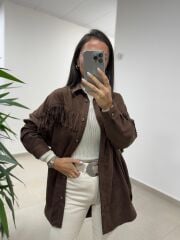 Ms 2783 Acı Kahve Püskül Detaylı Tunik Boy Gömlek