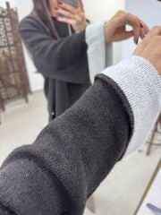 P0 2731 Manşet Detaylı Yandan Yırtmaçlı Oversize A.Kahve Triko