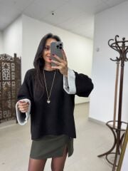 P0 2731 Manşet Detaylı Yandan Yırtmaçlı Oversize A.Kahve Triko