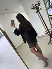 P0 2731 Manşet Detaylı Yandan Yırtmaçlı Oversize A.Kahve Triko