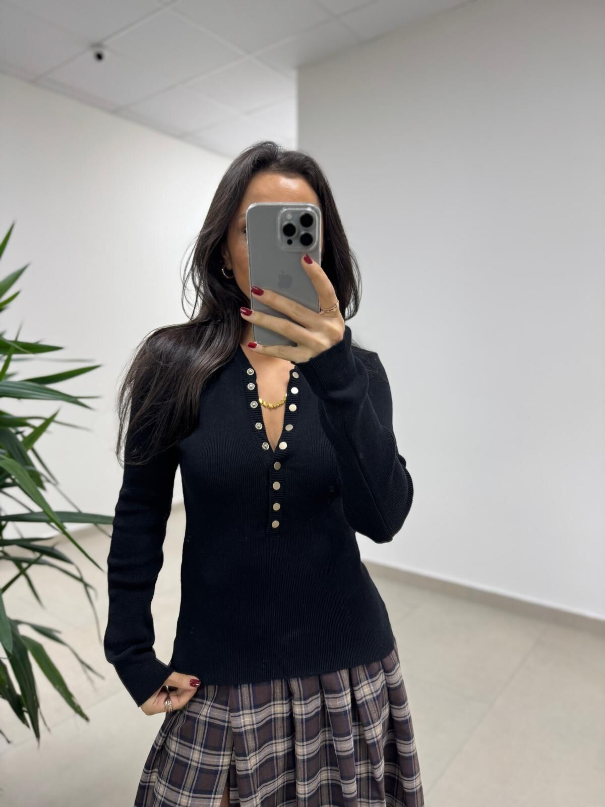 Mz 22823 Siyah Gold Düğmeli Triko