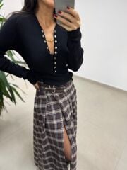 Mz 22823 Siyah Gold Düğmeli Triko