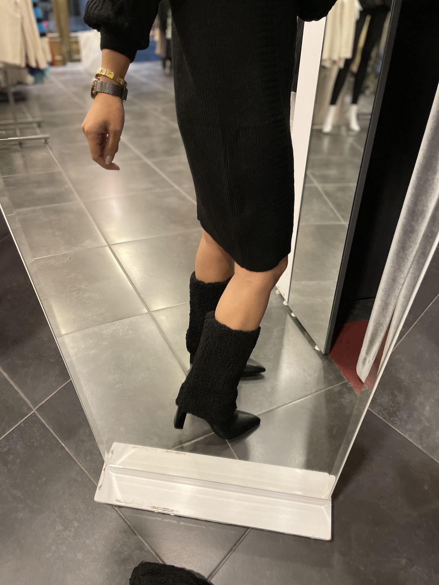 Black furry boots