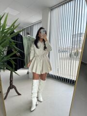 Cr 1001 Bej Şortlu Tulum Elbise