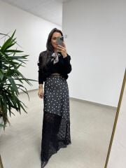 Mz 22827 Puantiye Detaylı Dantel Siyah Etek