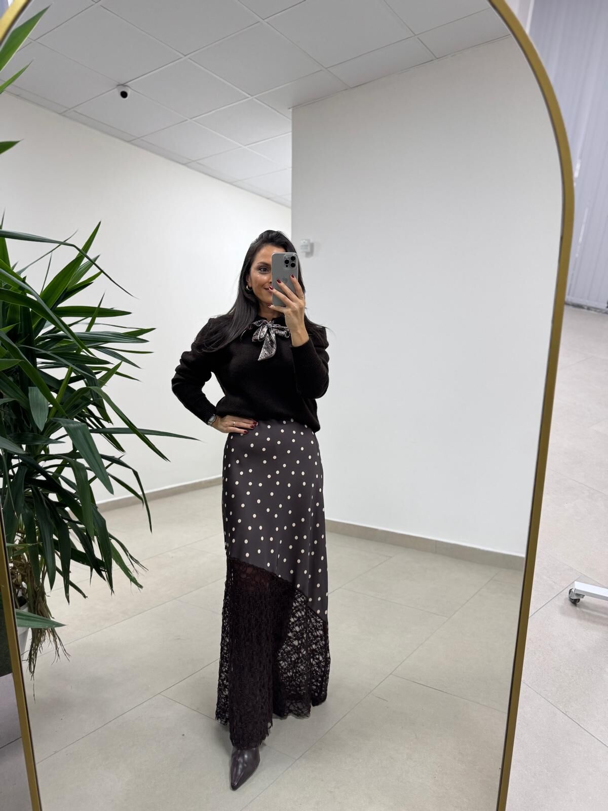 Mz 22827 Puantiye Detaylı Dantel Siyah Etek