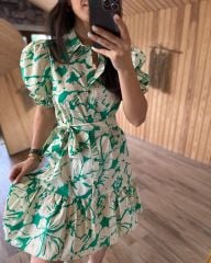 Green shirt collar poplin dress