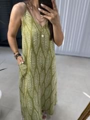 Green Strappy Linen Dress